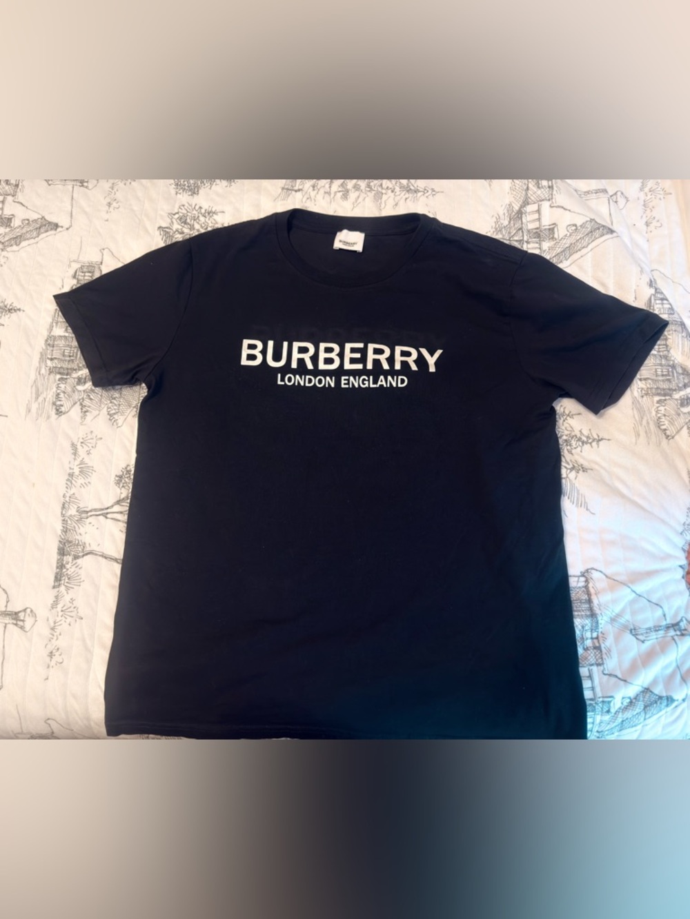 Mens Burberry Black Tee with White Logo -  Short Sleeve shirt